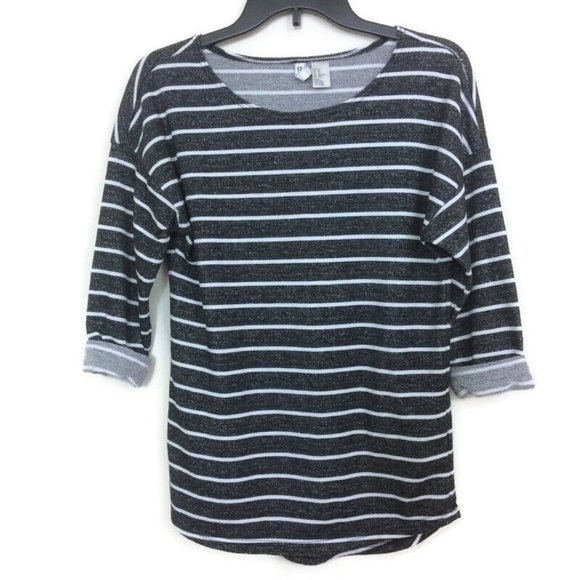 H&M Divided Womens Heathered Gray White Striped 3/4 Cuffed Sleeve Shirt XS Top - Picture 1 of 7